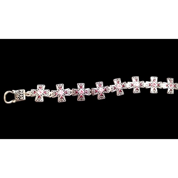 Sterling Plated Cross Bracelet and Pendant Pink Stones Magnetic Clasp - Picture 5 of 6